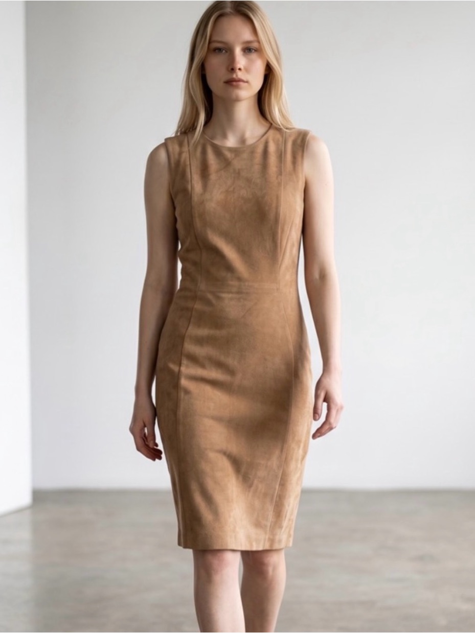 Calvin Klein Sleeveless Tan Suede Sheath Dress Size 10 Nwt